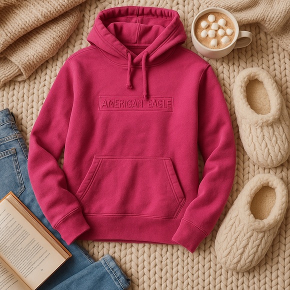 American Eagle Pink Hoodie Women’s Small Pullover Sweatshirt Embossed Logo - Picture 6 of 6